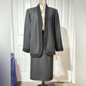Adolfo Black 2pc Beaded Skirt Suit